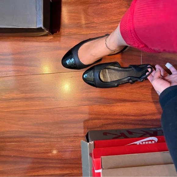 Black Women's Slingback Flats - Classic Patent Toe - Picture 5 of 5